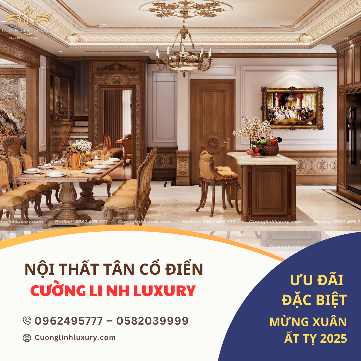 Cường Linh Luxury - Đón Xuân Ất Tỵ 2025 Với Những Ưu Đãi Đặc Biệt 8 Không gian phòng ăn tân cổ điển sang trọng với nội thất gỗ cao cấp, thiết kế tinh tế, tạo điểm nhấn đẳng cấp cho ngôi nhà.