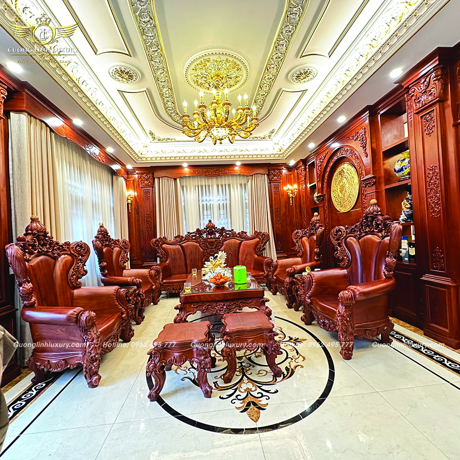Ứng dụng phào chỉ trong biệt thự tân cổ điển giúp khẳng định phong cách sống thượng lưu 8 Phòng khách – Không gian thể hiện đẳng cấp