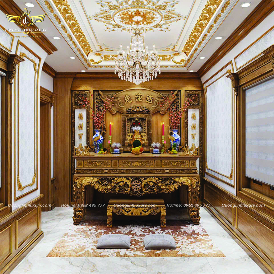 Ứng dụng phào chỉ trong biệt thự tân cổ điển giúp khẳng định phong cách sống thượng lưu 11 Phòng thờ – Trang trọng, uy nghiêm