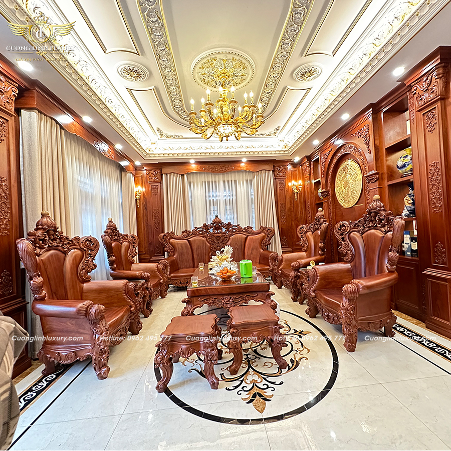 Mẫu đồ gỗ nội thất tân cổ điển đẹp nổi bật trong thiết kế biệt thự 7 Phòng khách – Bộ mặt của ngôi nhà